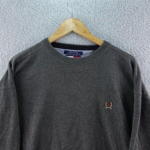 Tommy Hilfiger Mens XL Gray Crest‎ Logo Crewneck Sweater Cotton Pullover